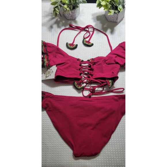Becca By Rebecca Virtue Swim Bikini Womens Set Adjustable Fiusha Size S New - Picture 6 of 9